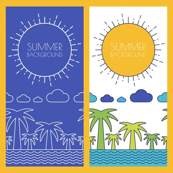 Vector verano playa, bandera con lugar para el texto. Plano lineal mal — Archivo Imágenes Vectoriales