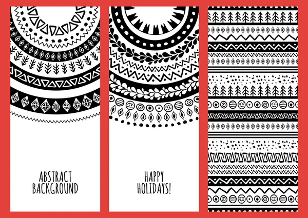 Set of vector trendy banners with hand drawn doodle ornament bac — Stock Vector