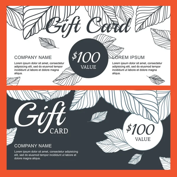 Vector gift voucher, card template with hand drawn autumn leaves - Stok Vektor