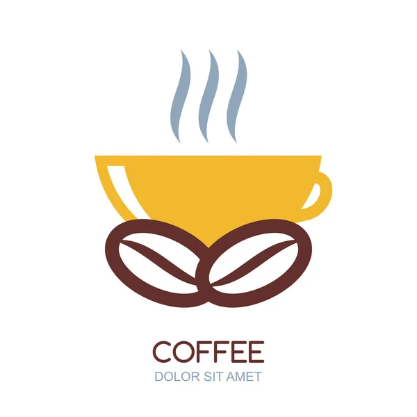 Modello di progettazione di logo di vettore astratto. Caffè caldo nella tazza e coff — Vettoriale Stock