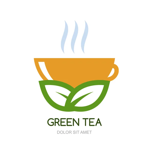 Абстрактные векторные логотип дизайн шаблона. Зеленый чай горячий оранжевый куб — стоковый вектор