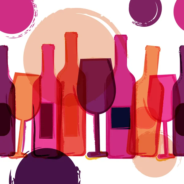 Abstract seamless vector background. Red, pink wine bottles, gla — Stock Vector