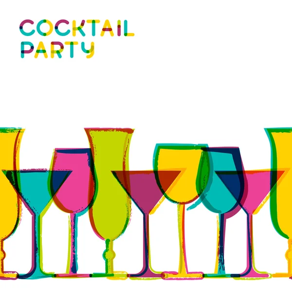 Multicolor cocktail glasses. Vector watercolor seamless backgrou — Stock Vector