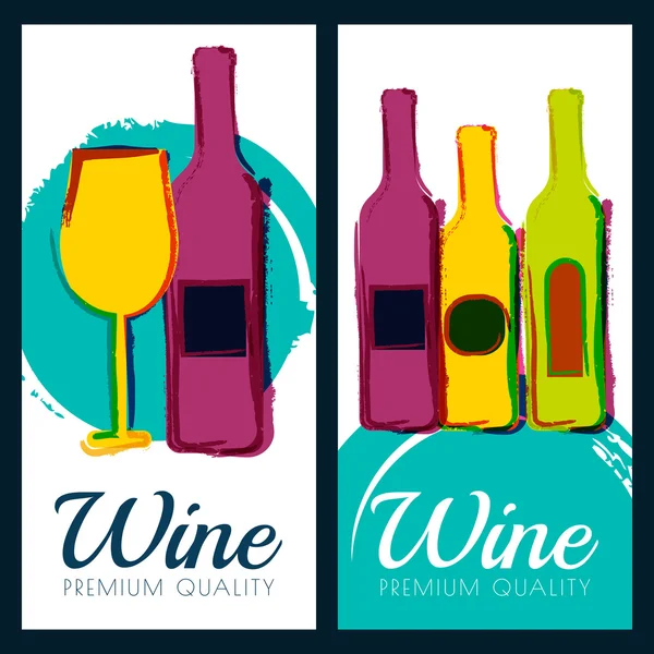 Vector watercolor illustration of wine bottle and glass. Concept — Stock Vector