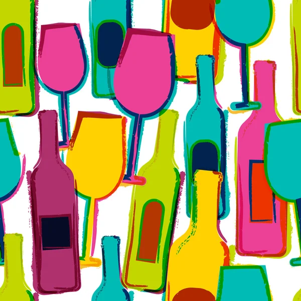 추상 수채화 완벽 한 패턴, 다 색 와인잔을 — 스톡 벡터