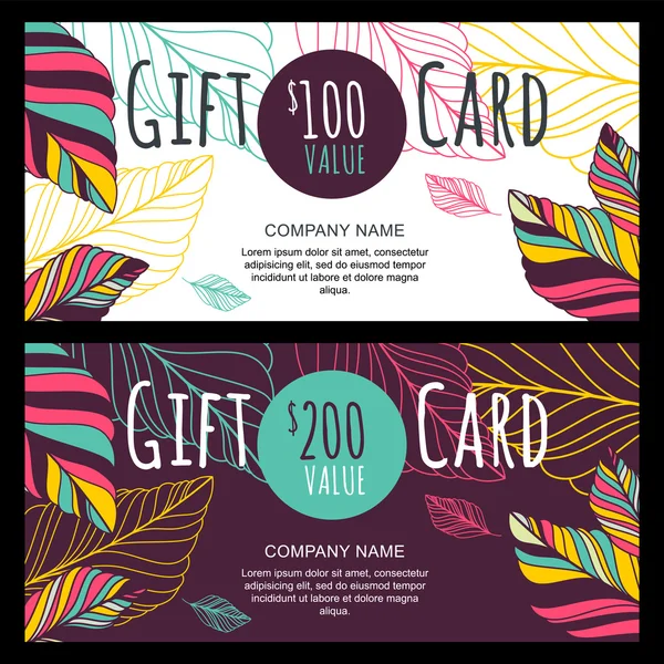 Vector gift voucher, card template with multicolor hand drawn au — Stock Vector