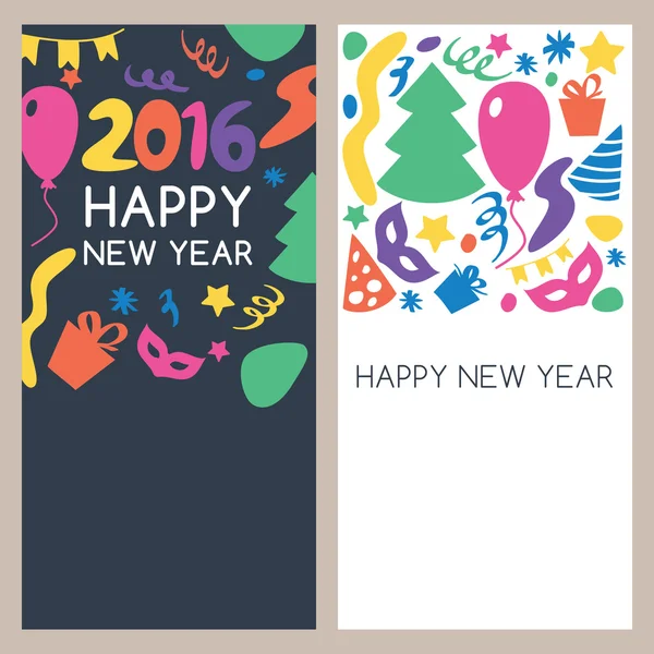 Conjunto de multicolor vector mano dibujadas tarjetas de felicitación de año nuevo. — Vector de stock