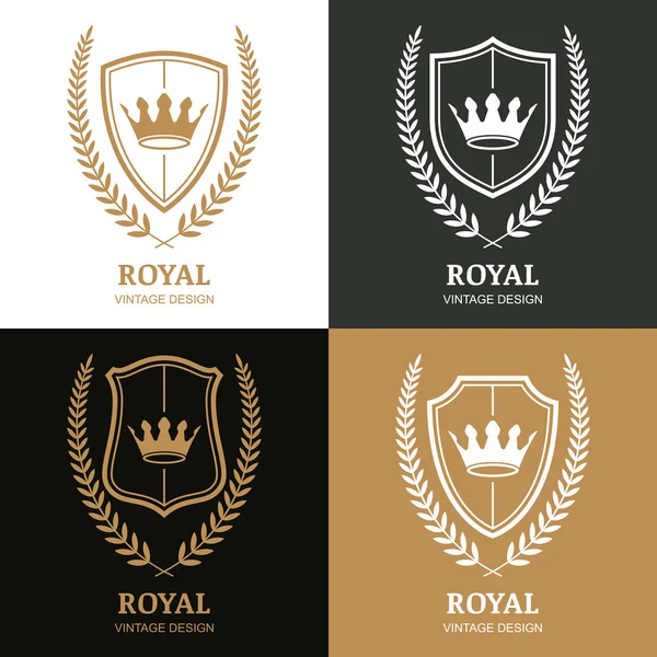 Conjunto de plantilla de diseño de logo vintage vector. Corona, escudo y la — Vector de stock