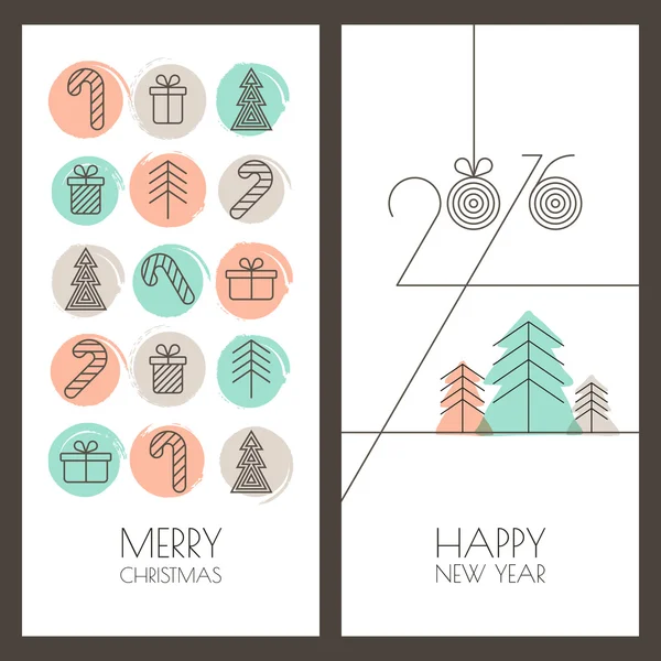 Set of vector hand drawn Christmas, New Year greeting cards. Lin — Stock Vector