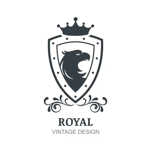 Modello di disegno di vettore logo vintage. Eagle, corona, scudo e la — Vettoriale Stock