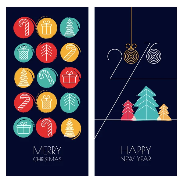 Set of vector universal hand drawn greeting cards for Christmas — Stock Vector