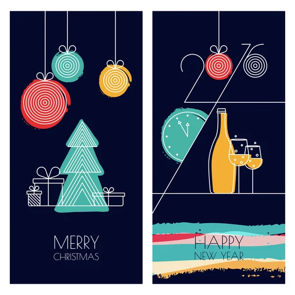 Set of vector universal hand drawn greeting cards for Christmas — Stock Vector