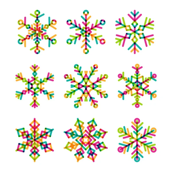 Set of vector colorful linear snowflakes icons. New Year and Chr — 图库矢量图片