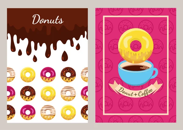 Set of vector design template with coffee and donuts pattern. — vektorikuva