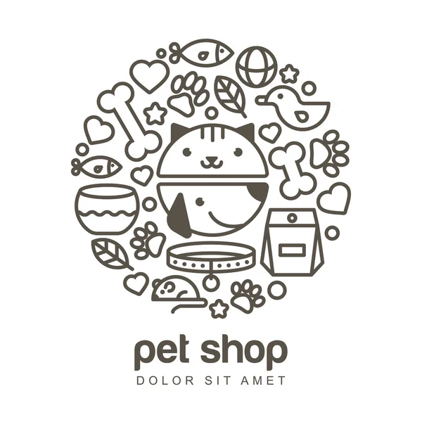 Kedi ve köpek komik namlu doğrusal Illustration. Bahçe için bir