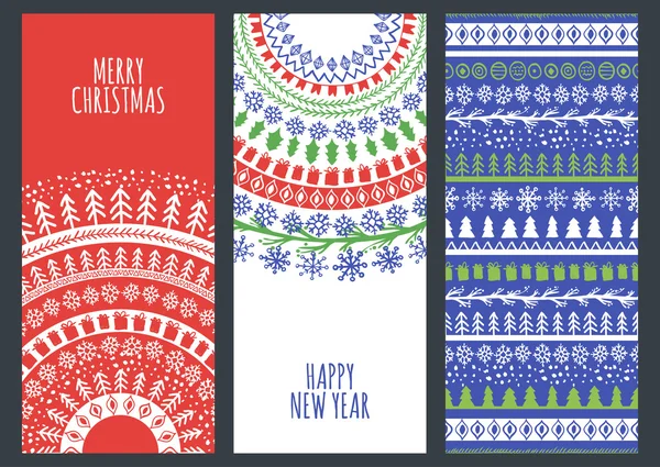 Set of vector Christmas and New Year greeting cards with hand dr — Stock Vector