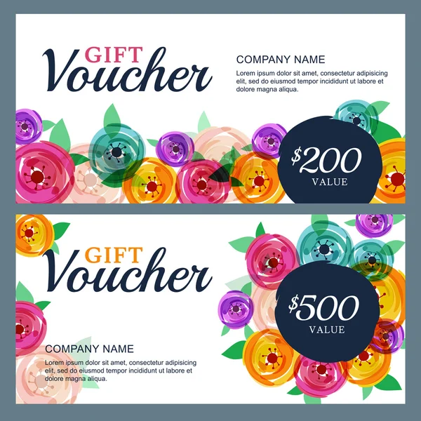 Vector gift voucher sjabloon met decoratieve roze bloemen. — Stockvector