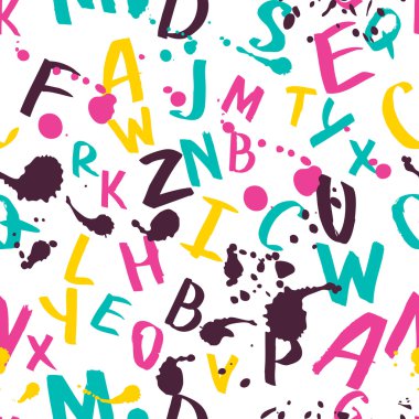 Vector seamless pattern with watercolor latin alphabet