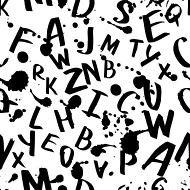 Vector seamless pattern with watercolor latin alphabet, splashes