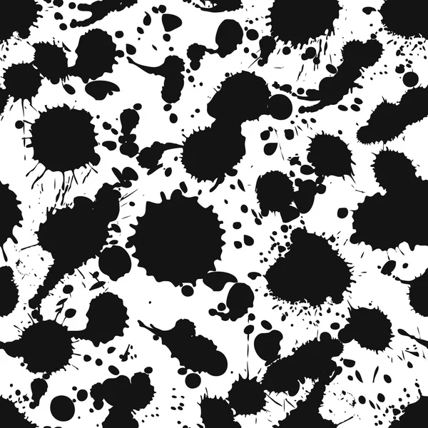 Vector seamless watercolor pattern, black splashes, blots, stain — ストックベクタ