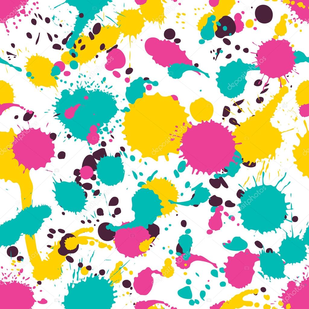 Vector seamless watercolor pattern, colorful splashes, blots, st