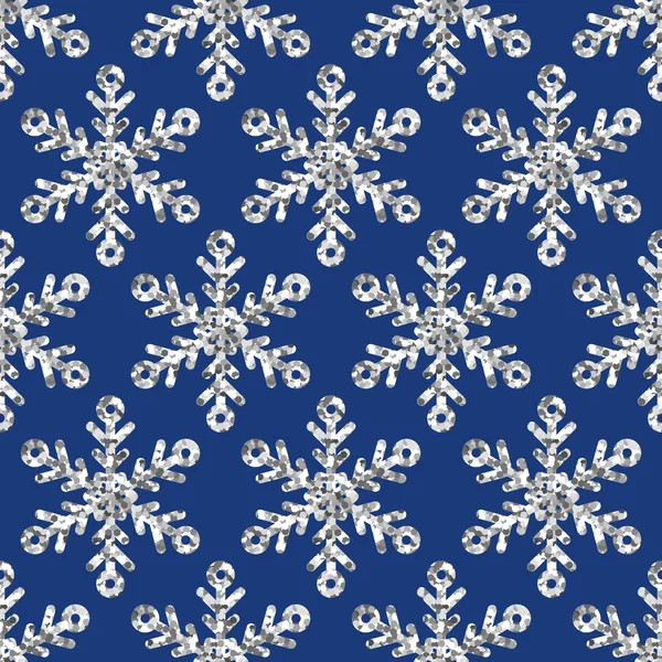Vector seamless holiday pattern with silver glitter snowflakes. — Stock Vector