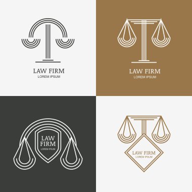 Vektör satırı tarzı vintage hukuk firma logo tasarım şablonu kümesi.