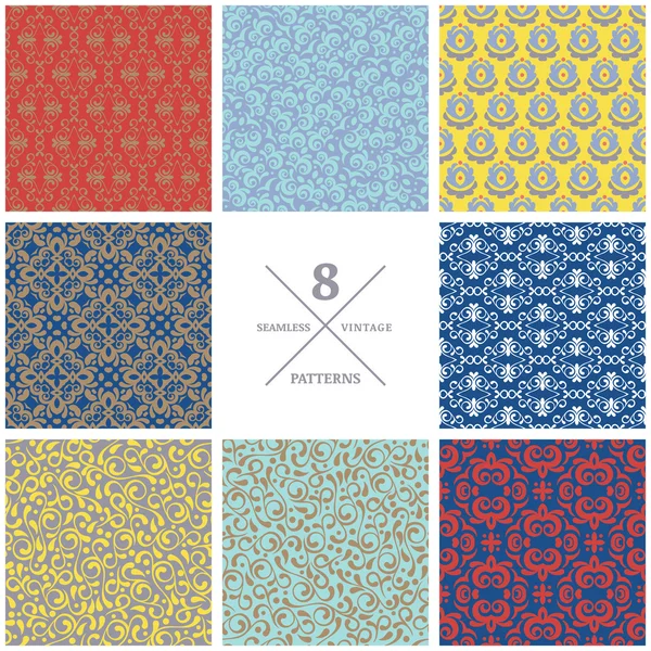 Set of vector seamless flourish patterns. Vintage decorative bac — Stock Vector