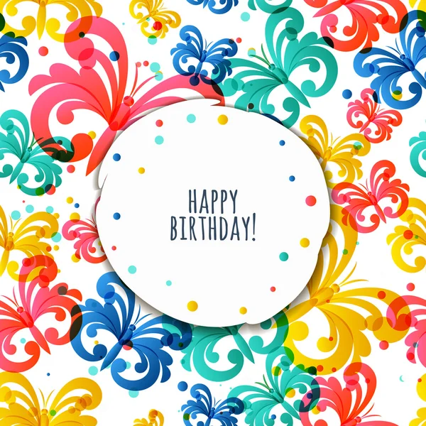 Vector greeting birthday card template with flying butterflies. – Stock-vektor