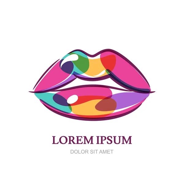 Ilustração dos lábios coloridos das mulheres. Vetor abstrato logotipo sinal d — Vetor de Stock