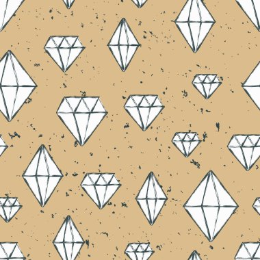Vector hand drawn seamless repeat pattern with watercolor diamon