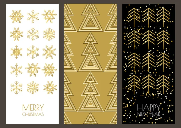 Christmas or New Year greeting cards set with golden outline sno — Vetor de Stock