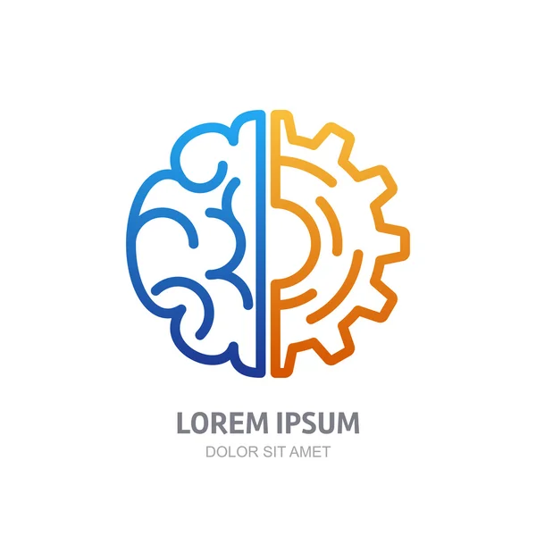 Vector logo icon with brain and gear cog. — Stockvector