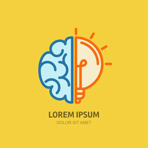 Vector logo icon with brain and light bulb. — Stock vektor