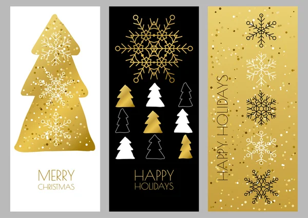 Set of vector golden outline Christmas or New Year greeting card — Vetor de Stock