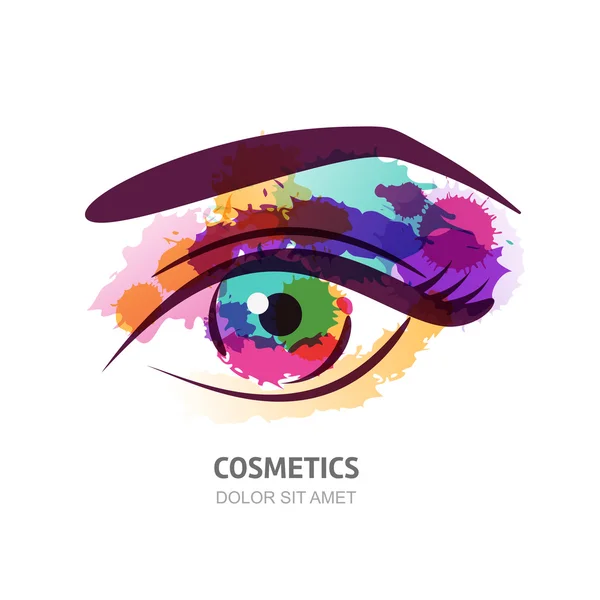 Vector watercolor illustration of the eye with colorful pupil. - Stok Vektor