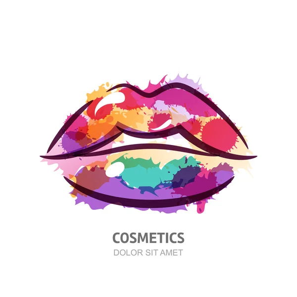 Vector watercolor illustration of colorful womens lips. — Stock Vector