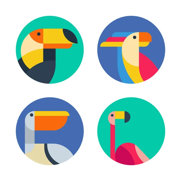 Ensemble de logo vectoriel, badges, étiquettes avec des oiseaux tropicaux exotiques. — Image vectorielle