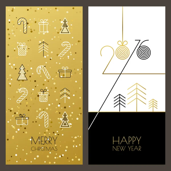 Christmas and New Year vector greeting cards set with outline gi — Stock Vector