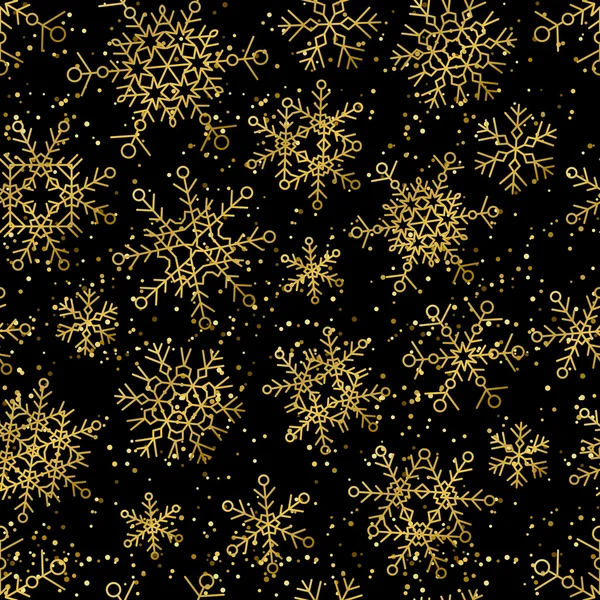 De patrones sin fisuras con los copos de nieve lineales oro Vector. — Vector de stock