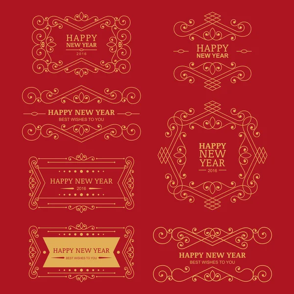 Conjunto de vector de oro vintage año nuevo insignias, etiquetas y diseño — Vector de stock