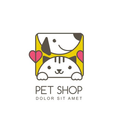 Vector outline illustration of cute muzzle of cat and smiling do