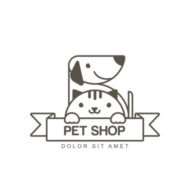 Vector outline illustration of cute muzzle of cat and smiling do