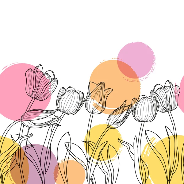  Black and white hand drawn tulip flowers and watercolor blots.
