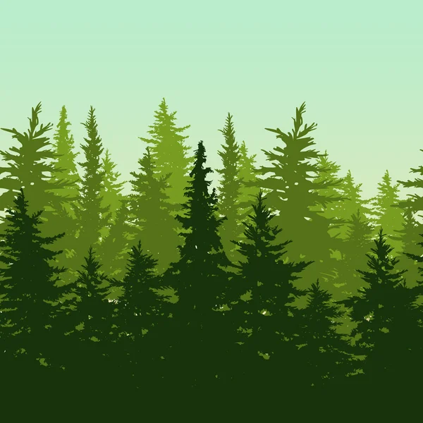 Vector horizontal seamless background with green pine or fir-tre — Vetor de Stock