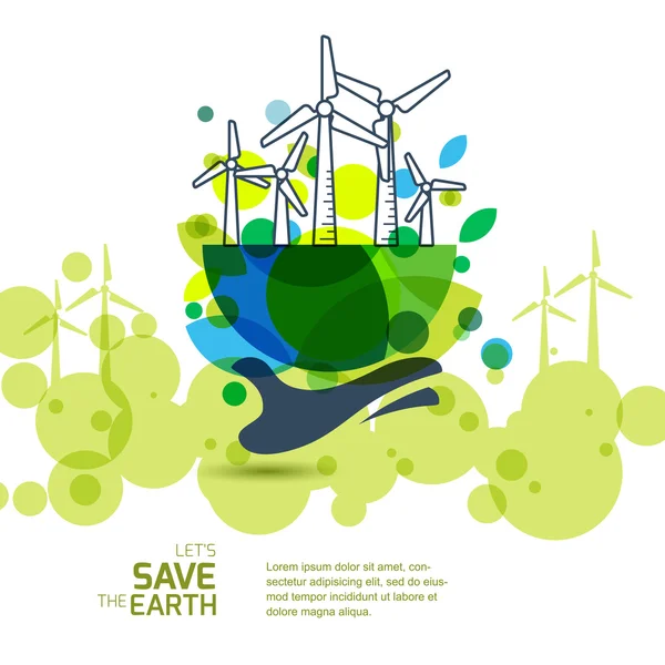 PrintEarth with wind turbines on hand. Vector illustration of wi