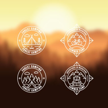 Set of badges, emblems, logos, labels or stamps on blurred lands