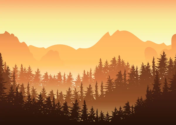 Vector illustration of sunrise in the mountain. Nature horizonta — Vetor de Stock