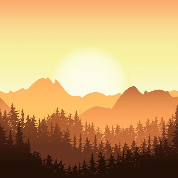 Sunrise in the mountain. Vector landscape illustration. — Stock Vector