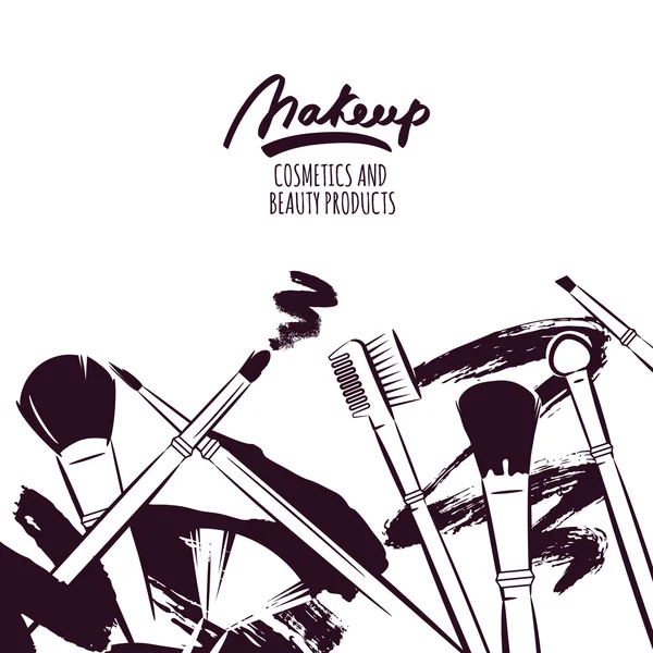 Watercolor hand drawn illustration of makeup brushes. - Stok Vektor